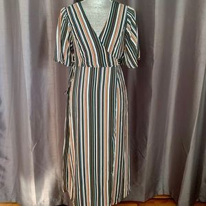 ❌SOLD❌ Stripped Belle Sleeve Wrap Dress